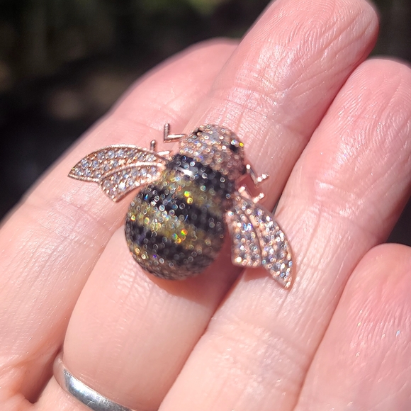 CUTE little bee ring sz6.5 adjustable onyx, citrine & topaz - Picture 4 of 10